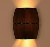 Antique Wood Wine Barrel Wall Sconce Lighting Fixture Up and Down Indoor Wall Lamp for Bar Area Steampunk Theme Wall Lighting Fixture for Bar